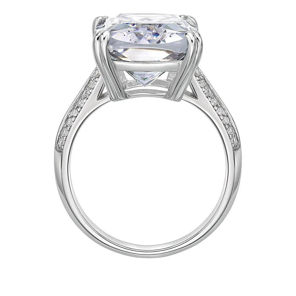 Cushion Radiant and Round Brilliant shouldered engagement ring with 11.64 carats* of diamond simulants in 10 carat white gold