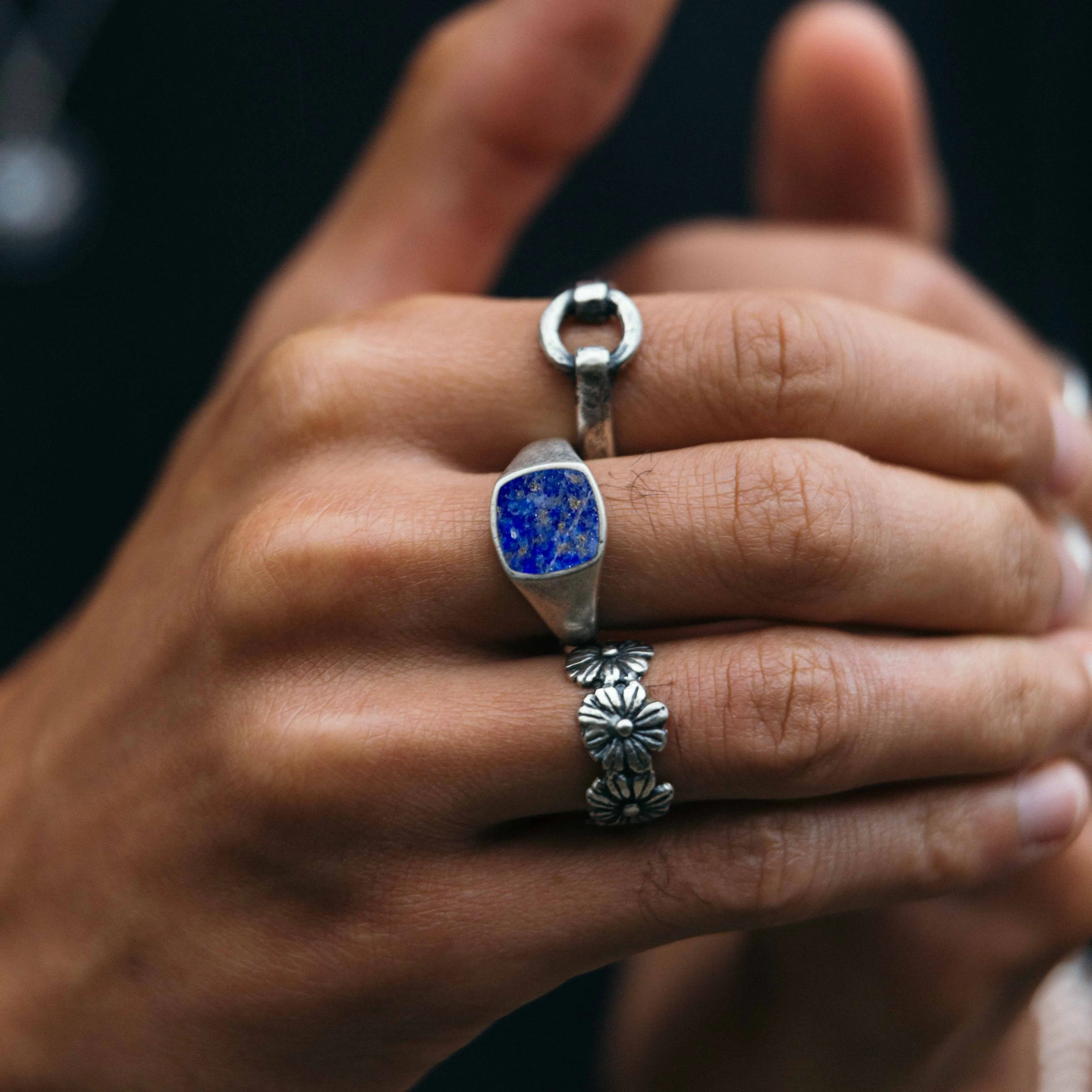 Cushion Signet Ring With Lapis Lazuli Stone