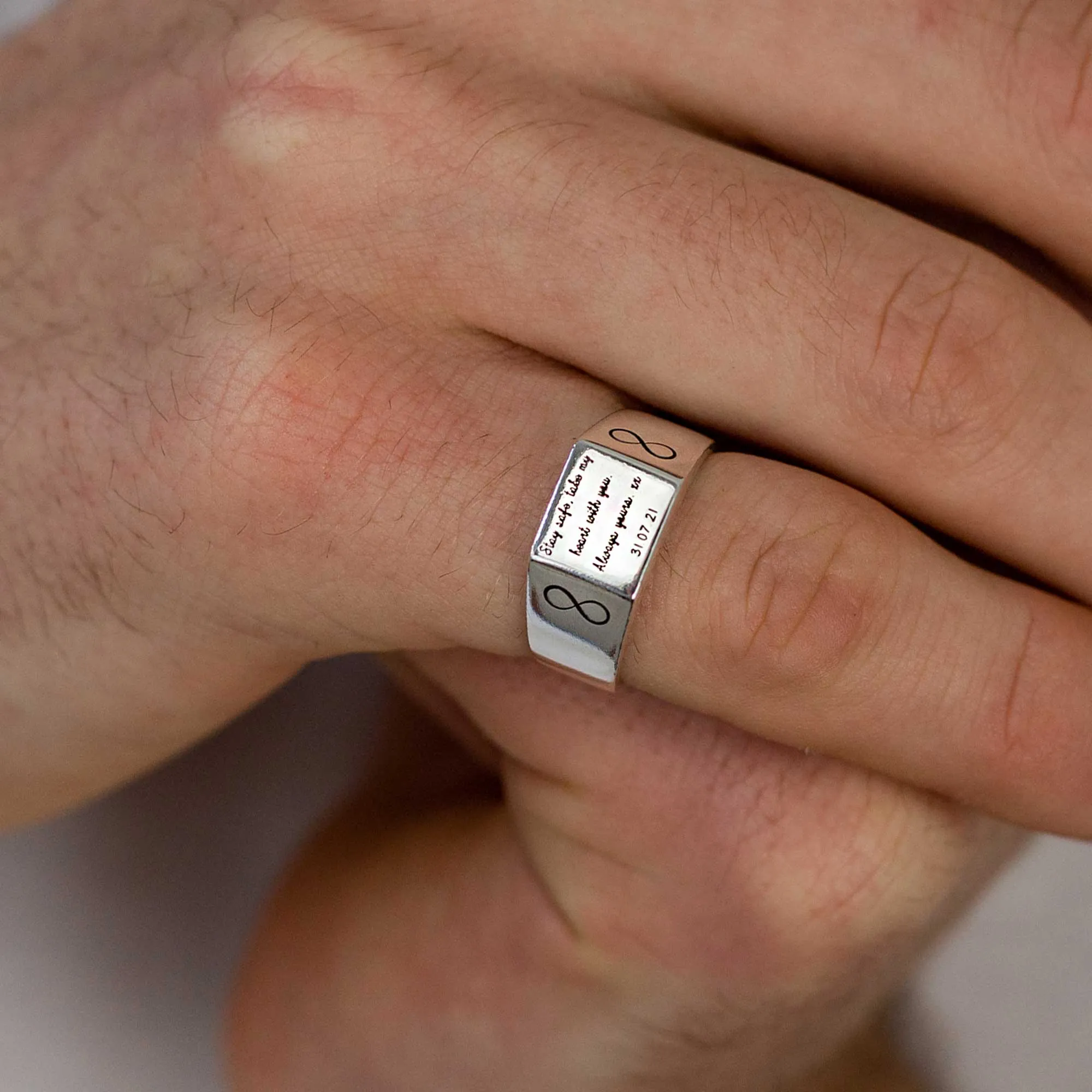 Custom Engraved Square Silver Signet Ring