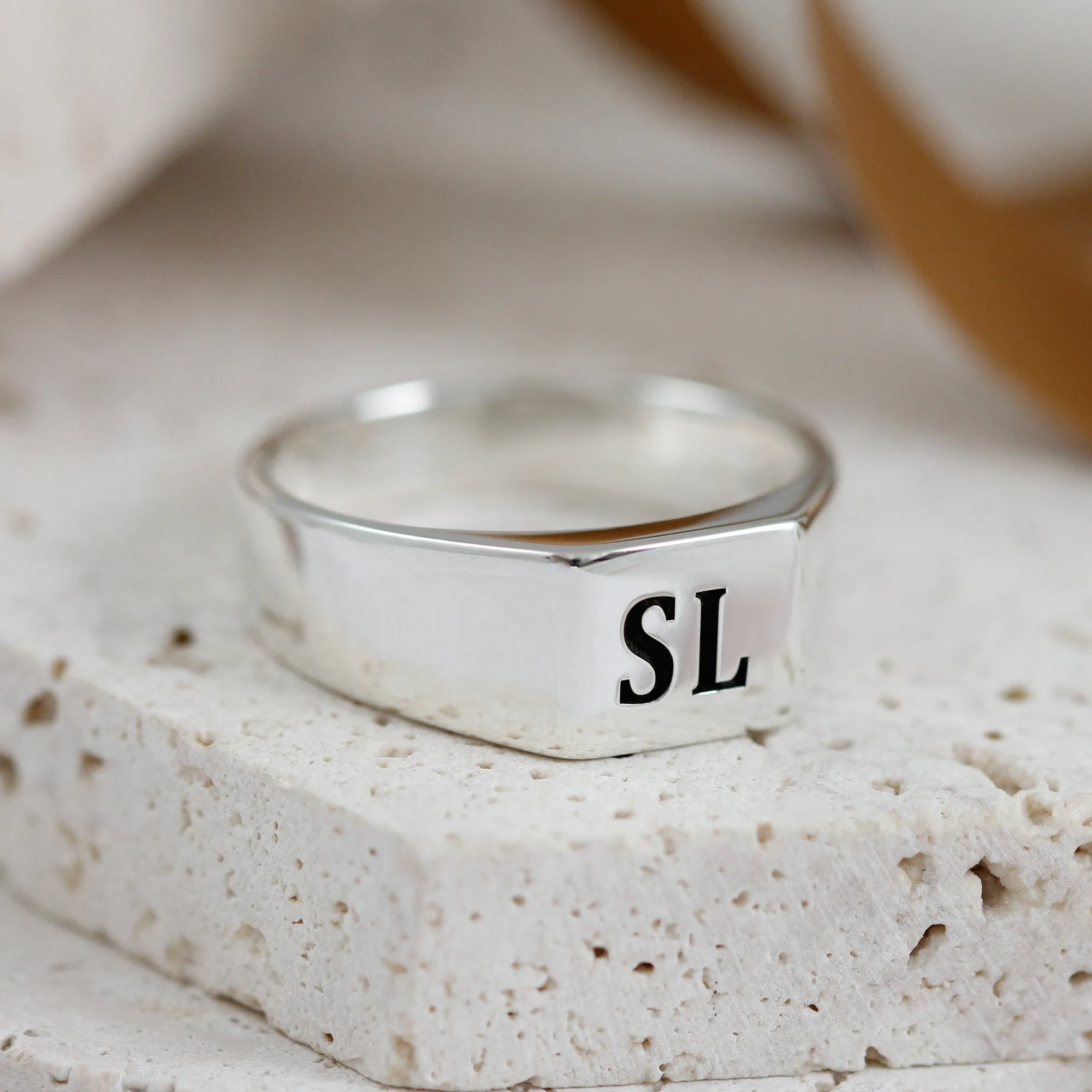 Custom Engraved Square Silver Signet Ring