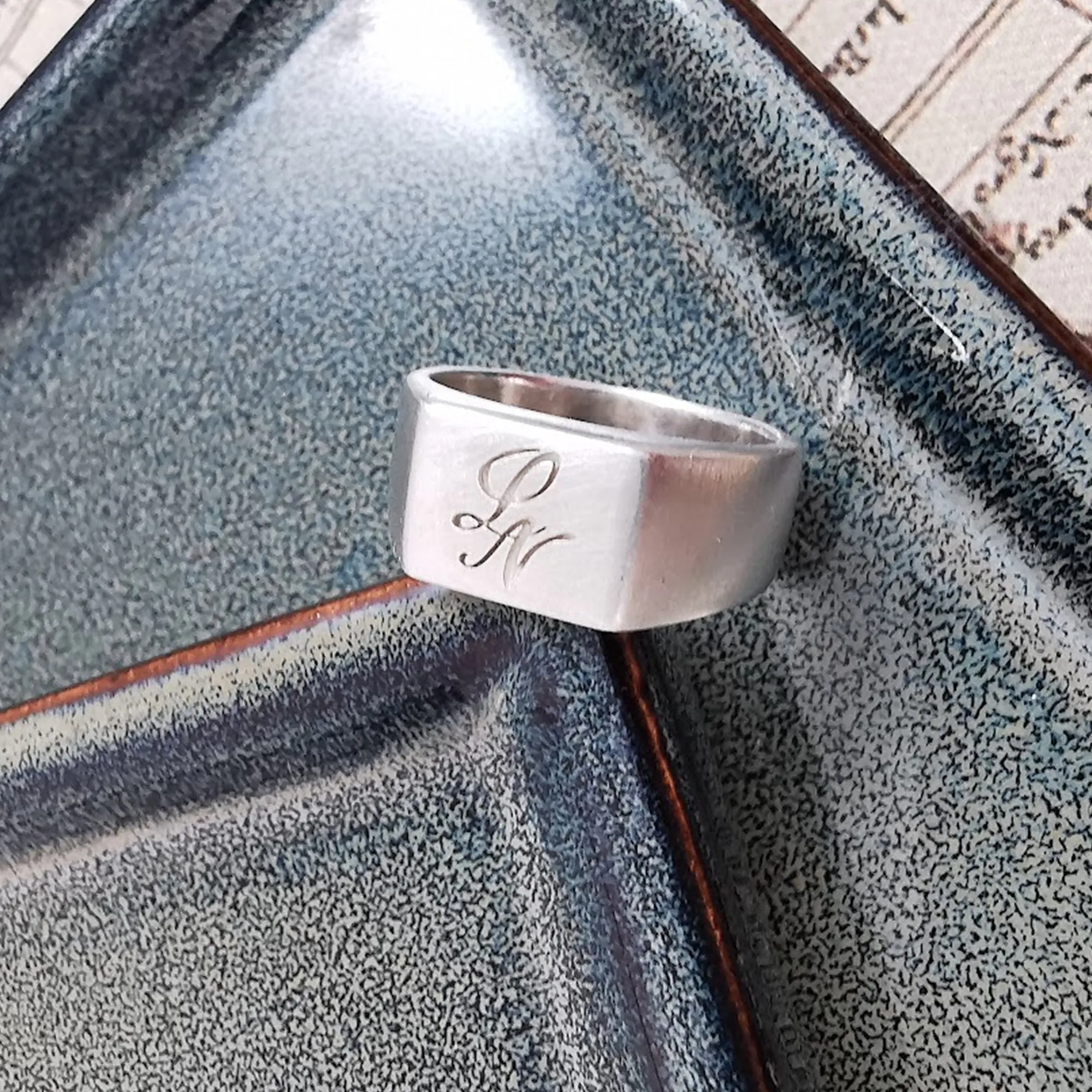 Custom Engraved Square Silver Signet Ring