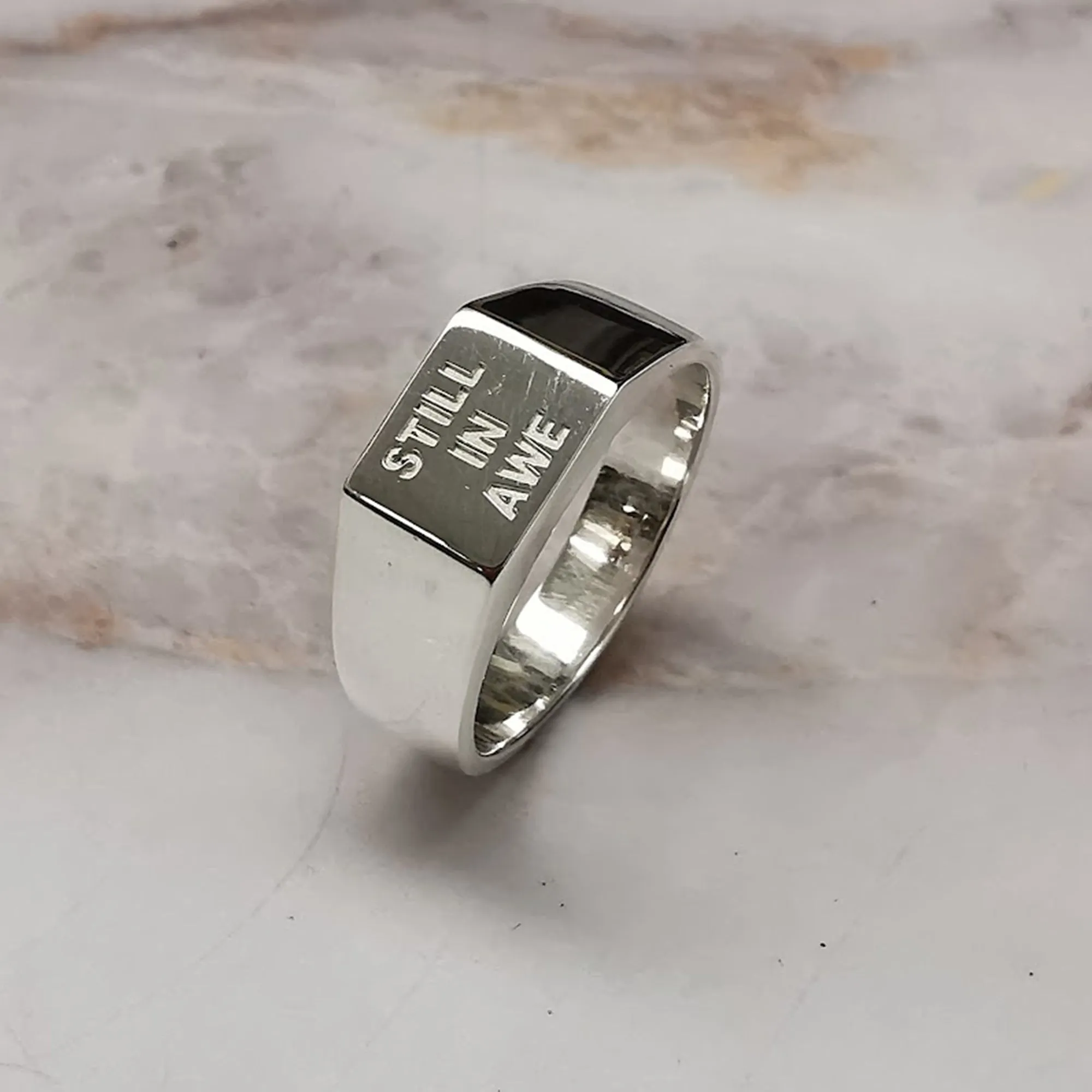 Custom Engraved Square Silver Signet Ring