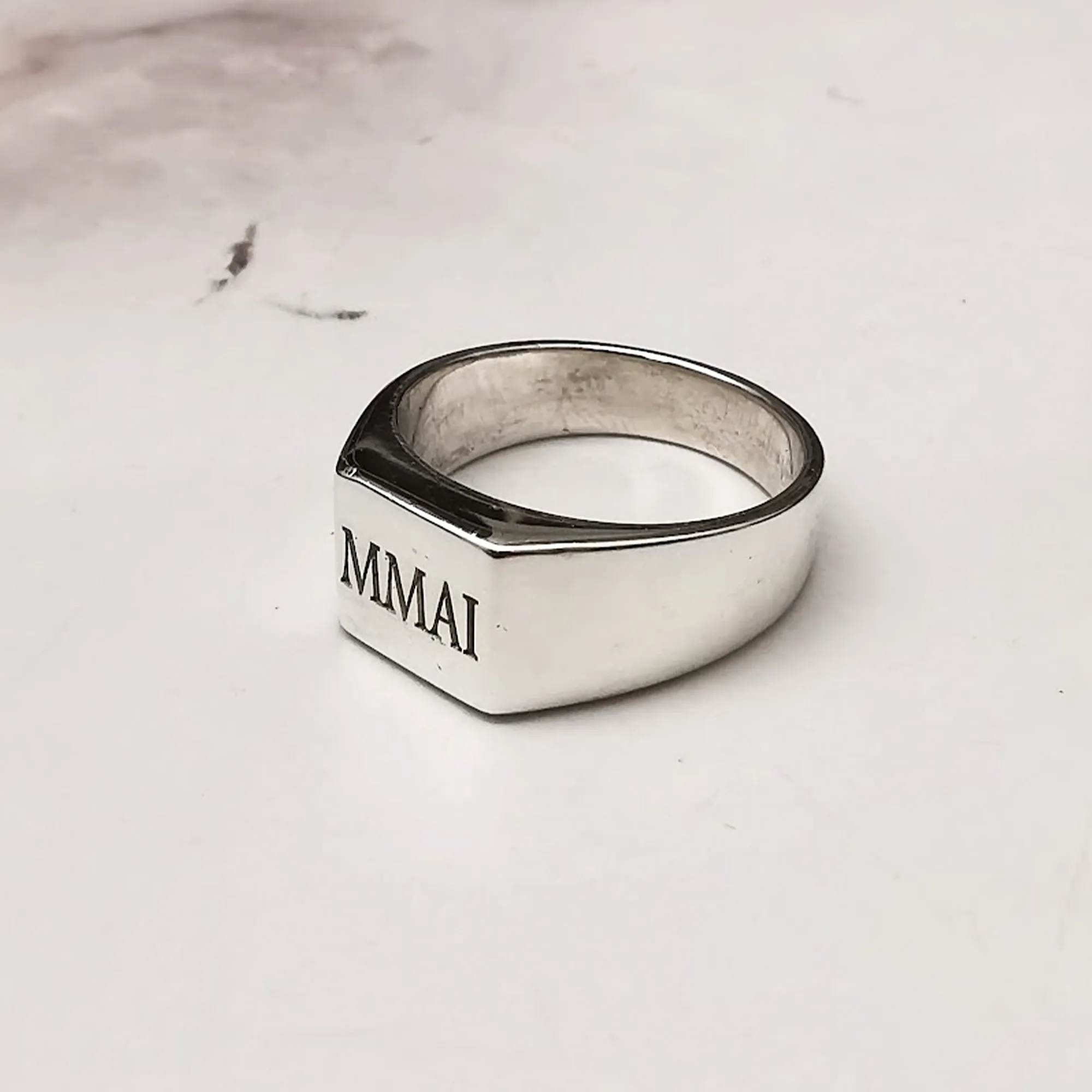 Custom Engraved Square Silver Signet Ring