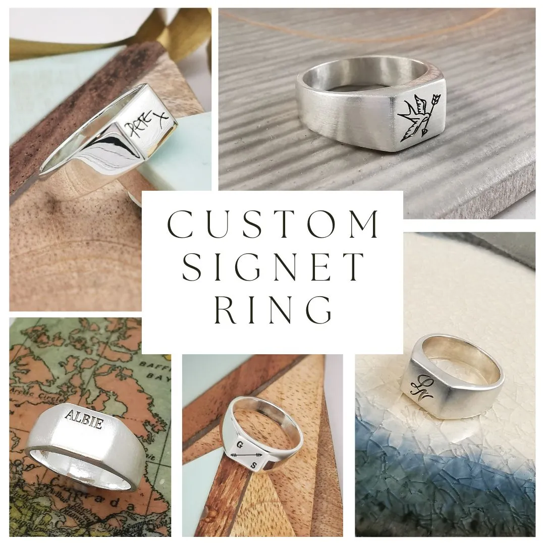 Custom Engraved Square Silver Signet Ring