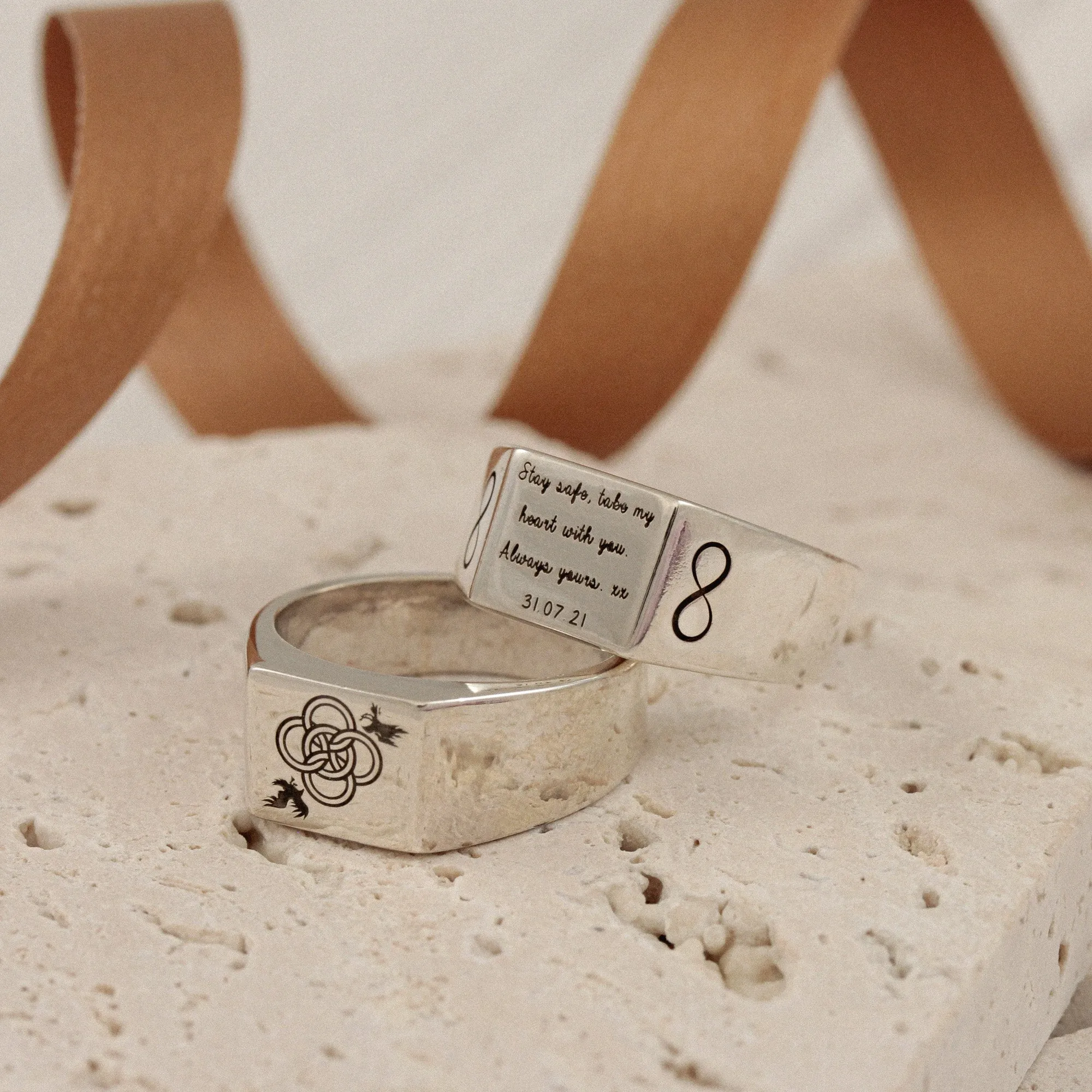 Custom Engraved Square Silver Signet Ring