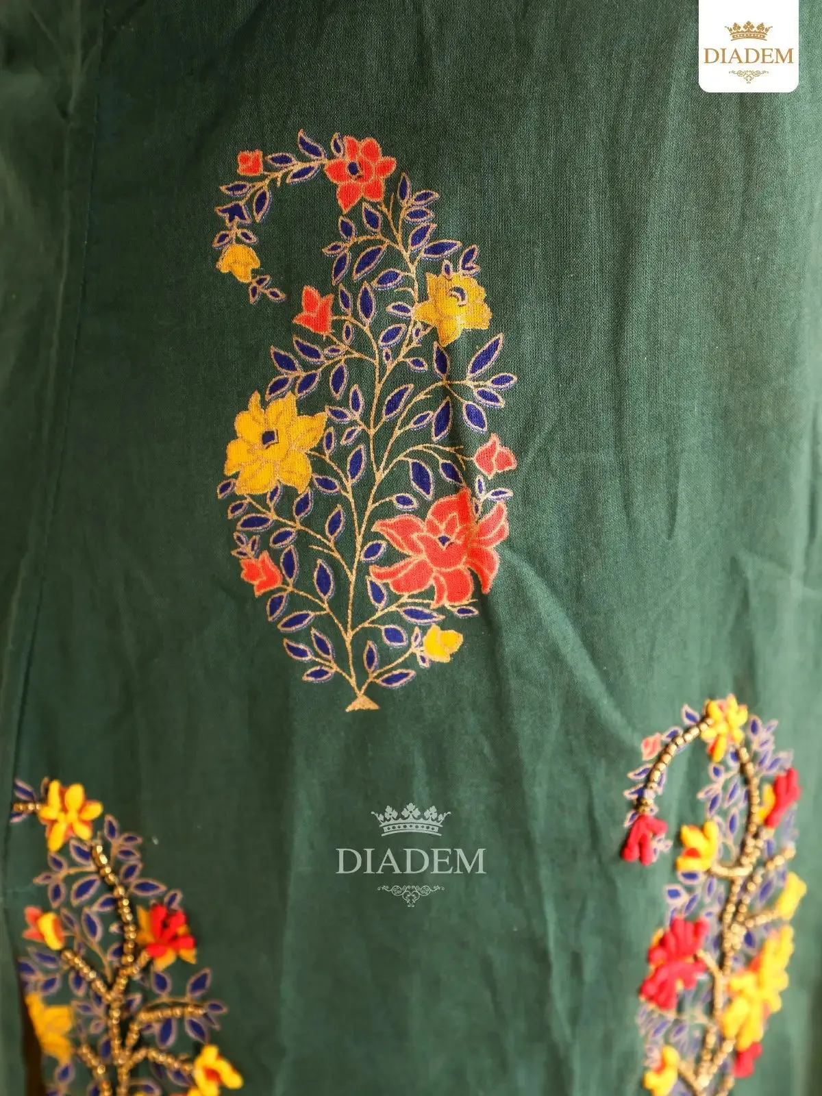 Dark Green Salwar in Manga Motif with Yellow Palazzo Pant and Dupatta