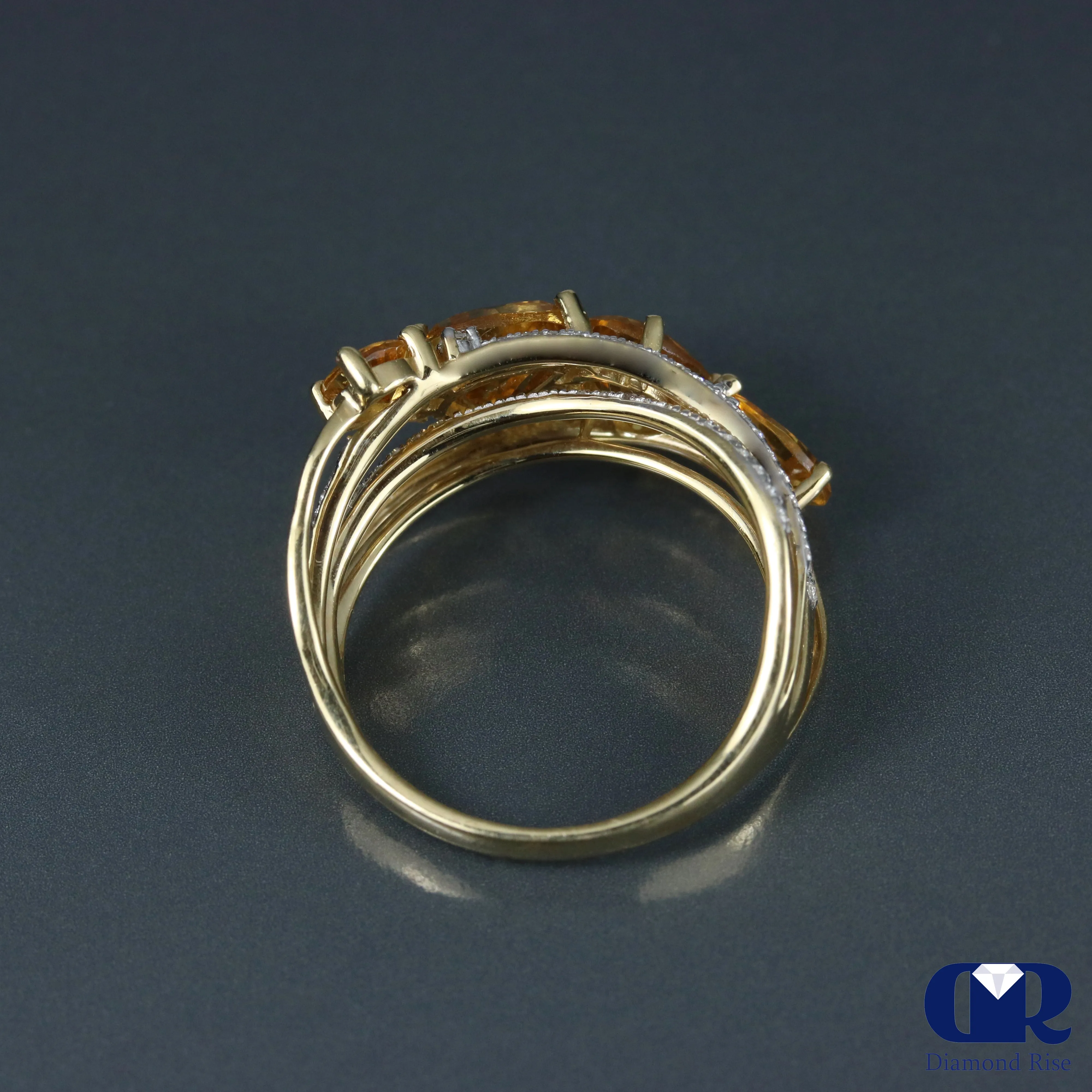 Diamond & Citrine Cocktail Ring & Right Hand Ring In 14K Gold