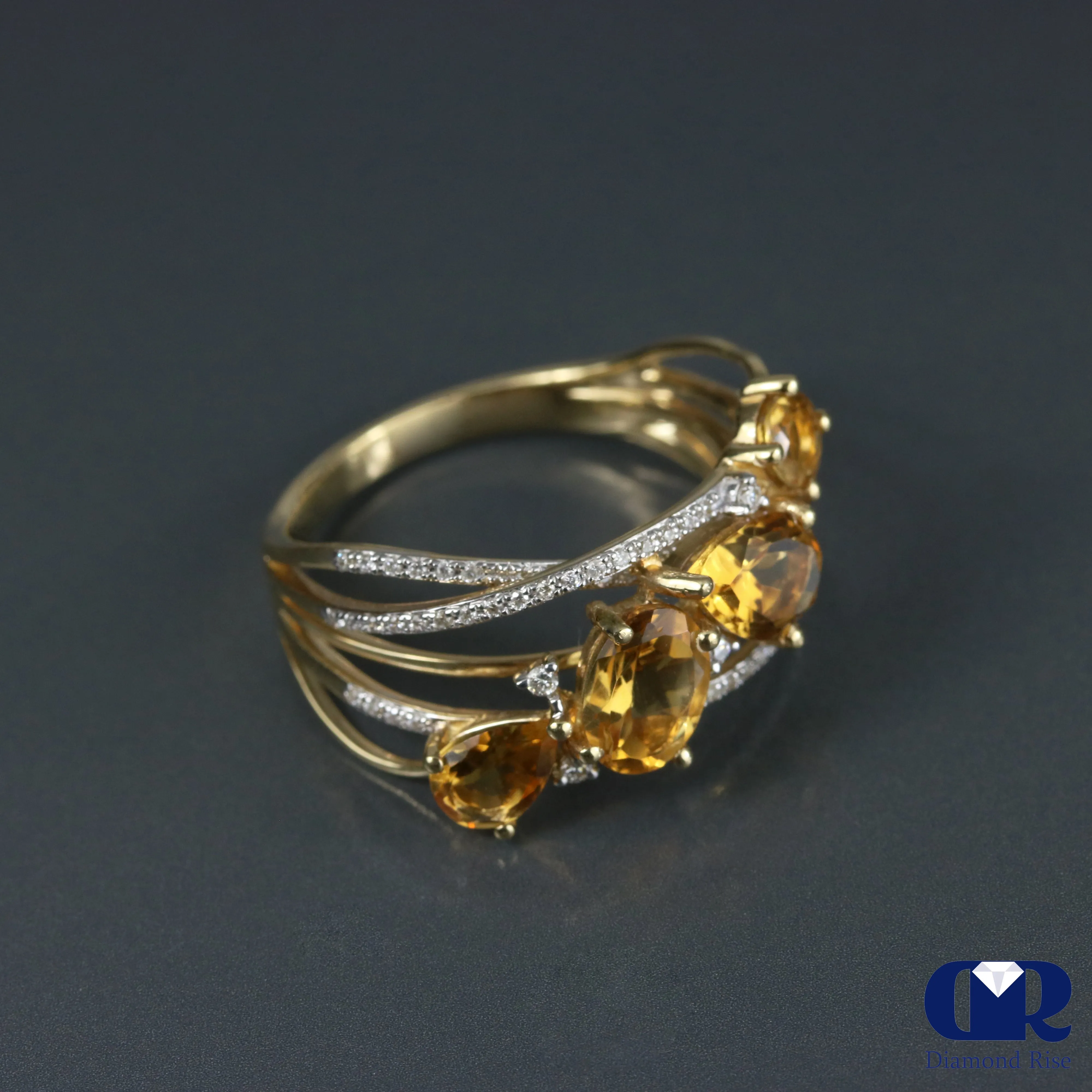 Diamond & Citrine Cocktail Ring & Right Hand Ring In 14K Gold