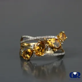 Diamond & Citrine Cocktail Ring & Right Hand Ring In 14K Gold