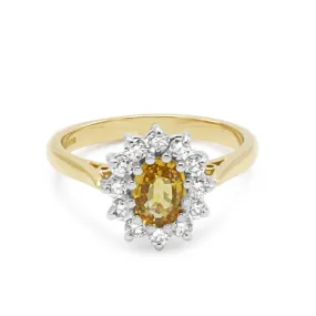 Diamond and Yellow Sapphire Cluster Ring