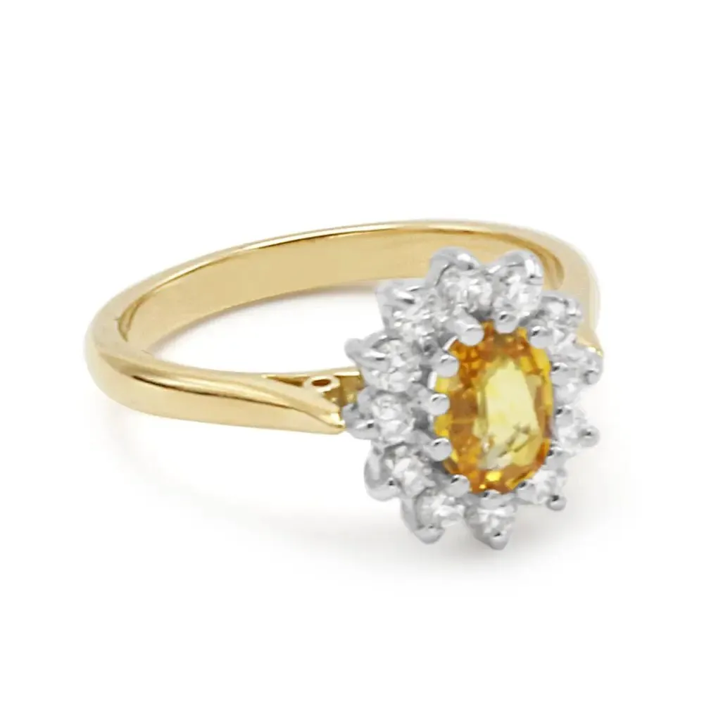 Diamond and Yellow Sapphire Cluster Ring