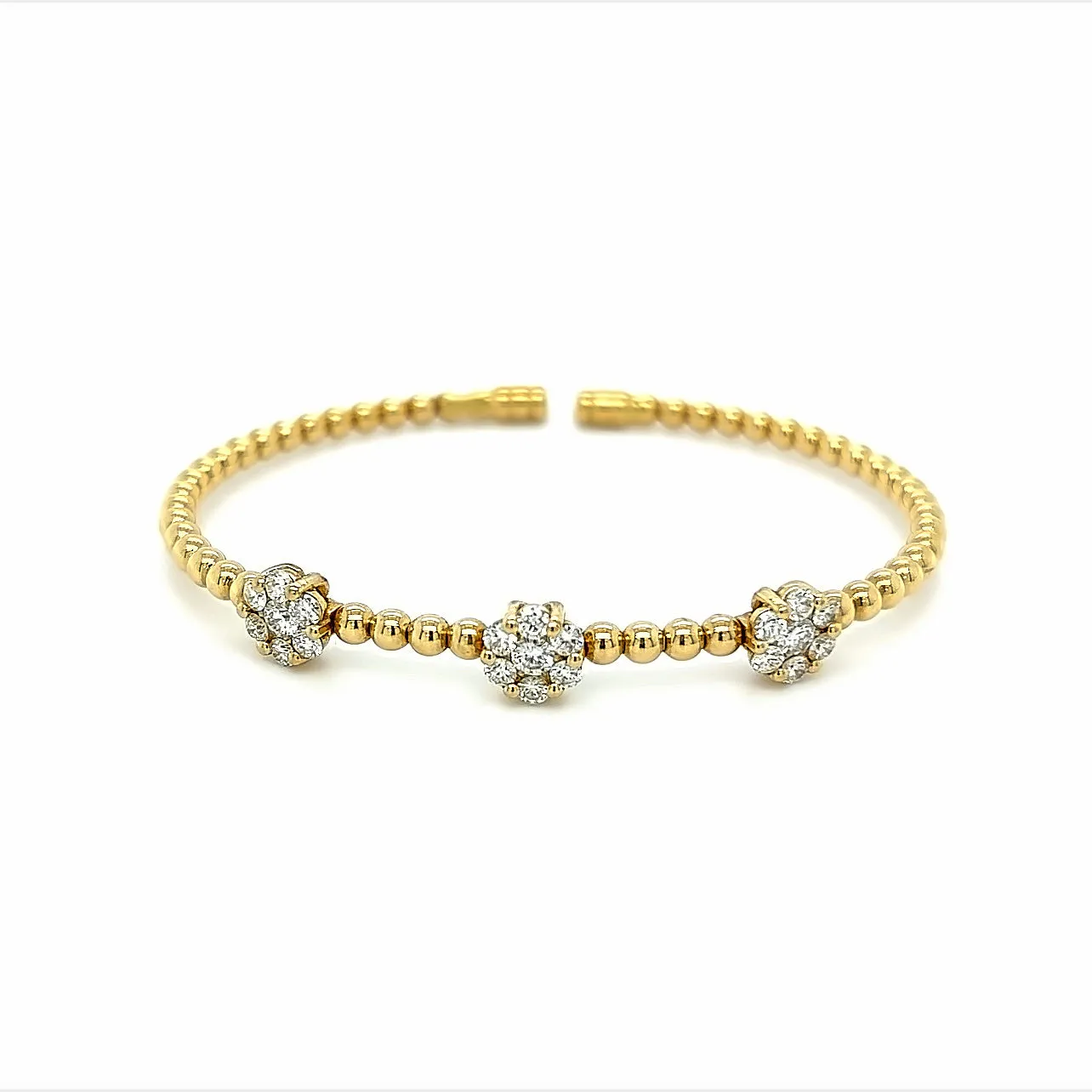 Diamond Flower Beaded Cuff Bangle