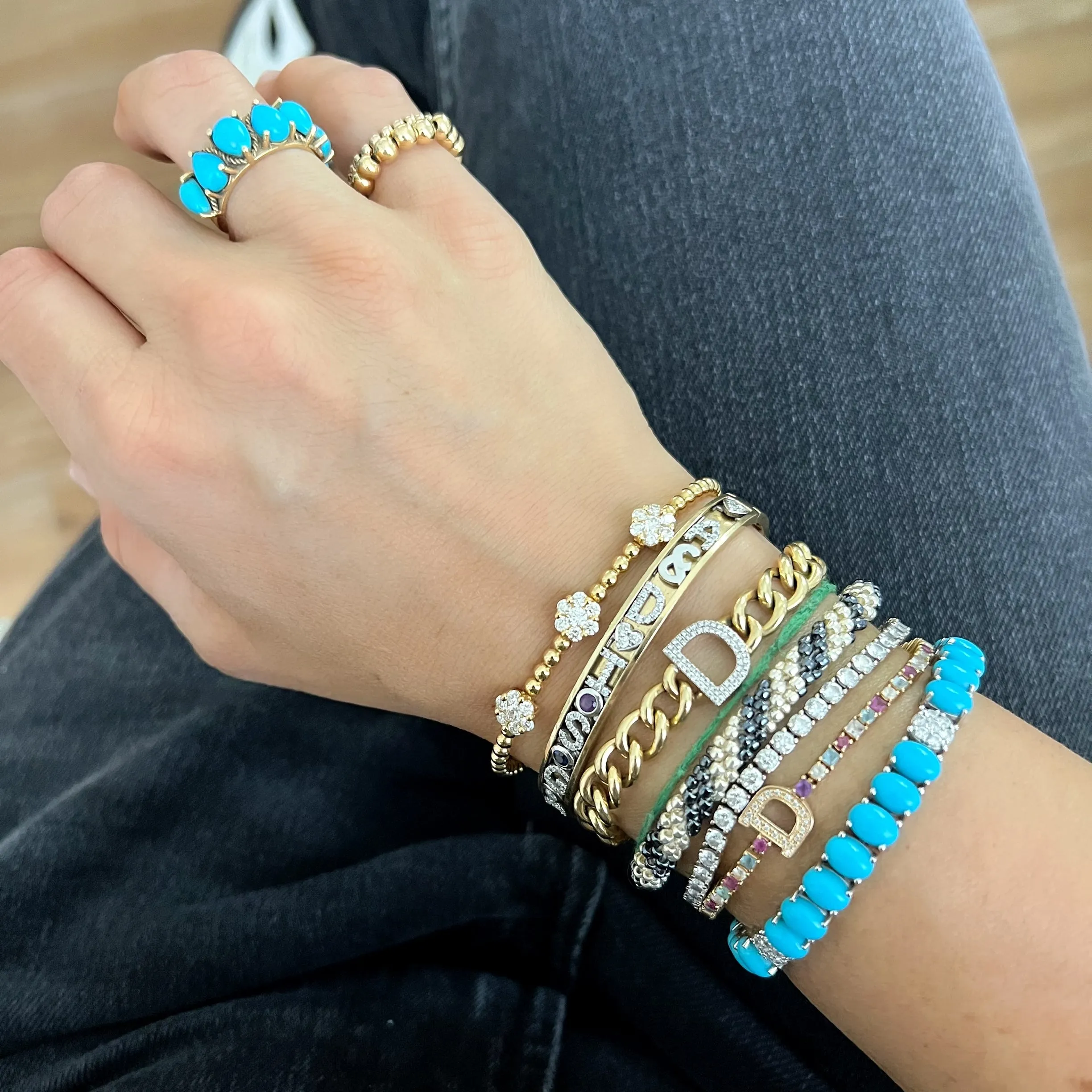 Diamond Flower Beaded Cuff Bangle