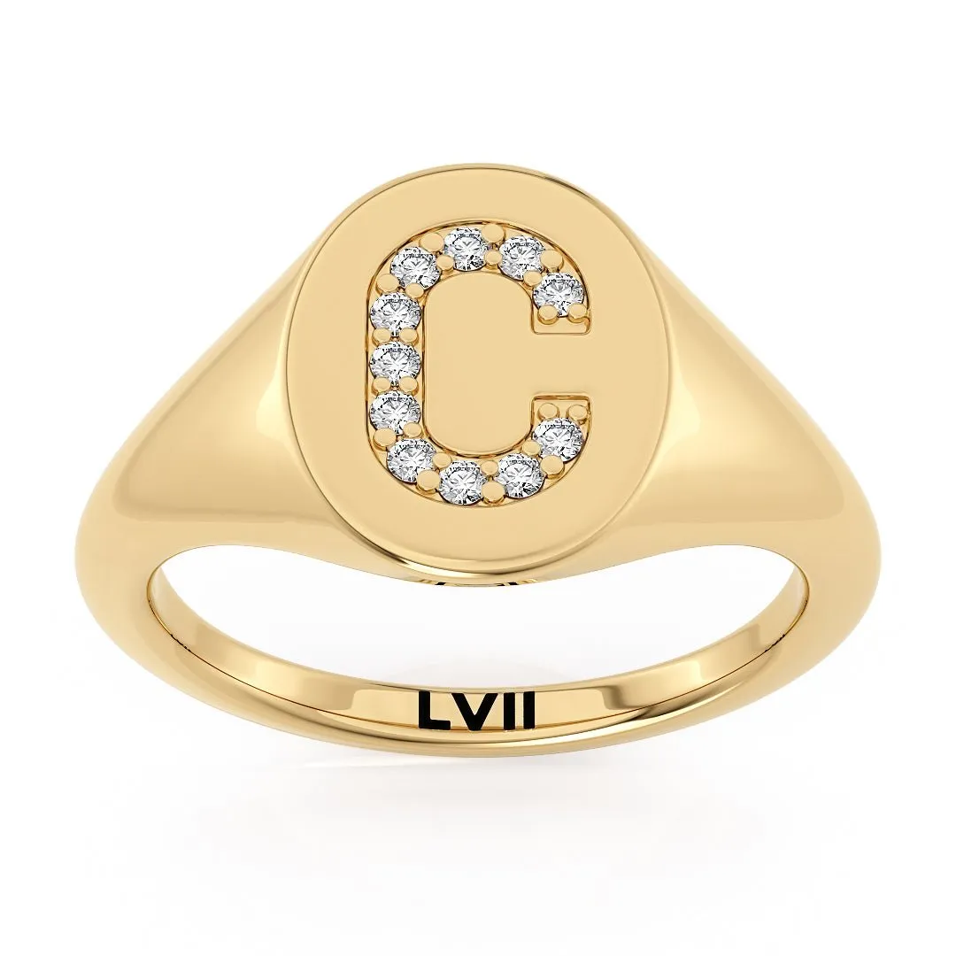 Diamond Initial Signet Ring Personalized Jewelry