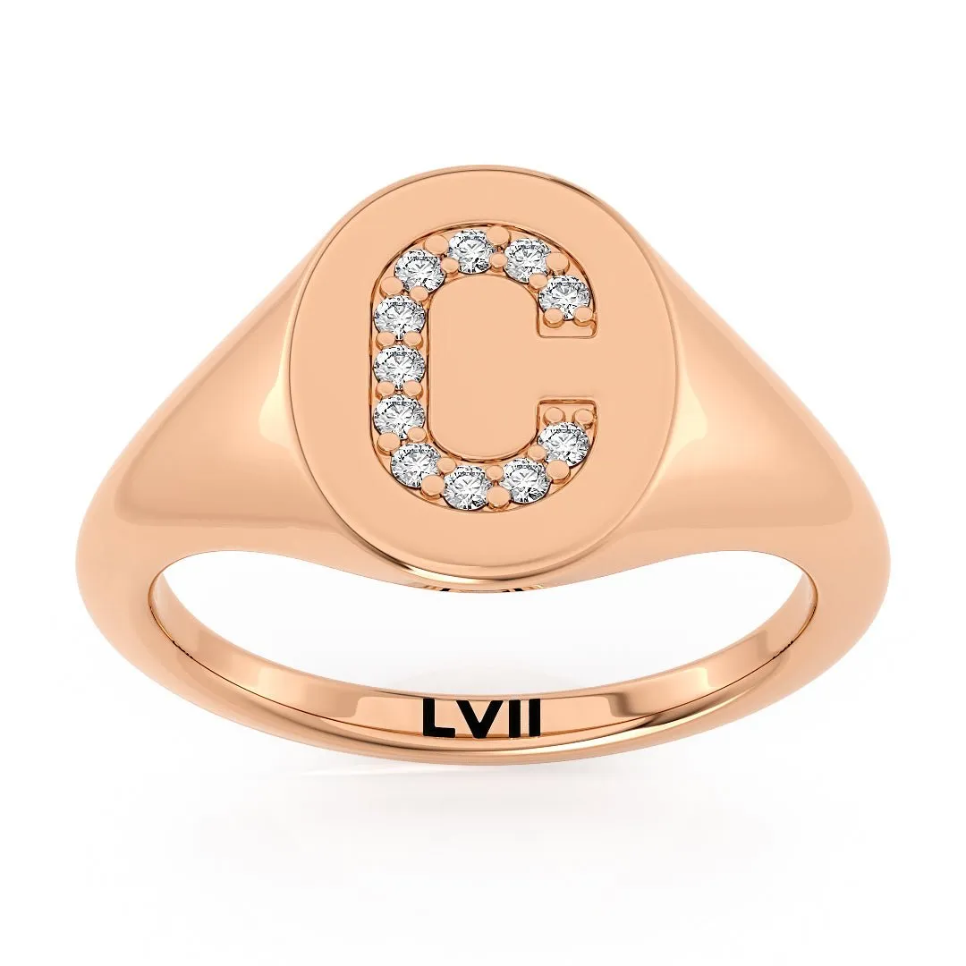 Diamond Initial Signet Ring Personalized Jewelry