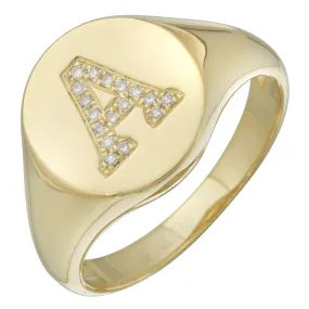 Diamond Initial Signet Ring