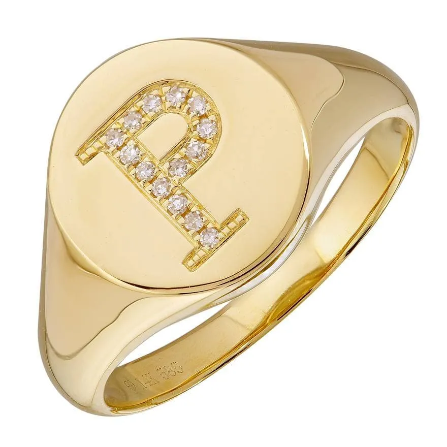 Diamond Initial Signet Ring