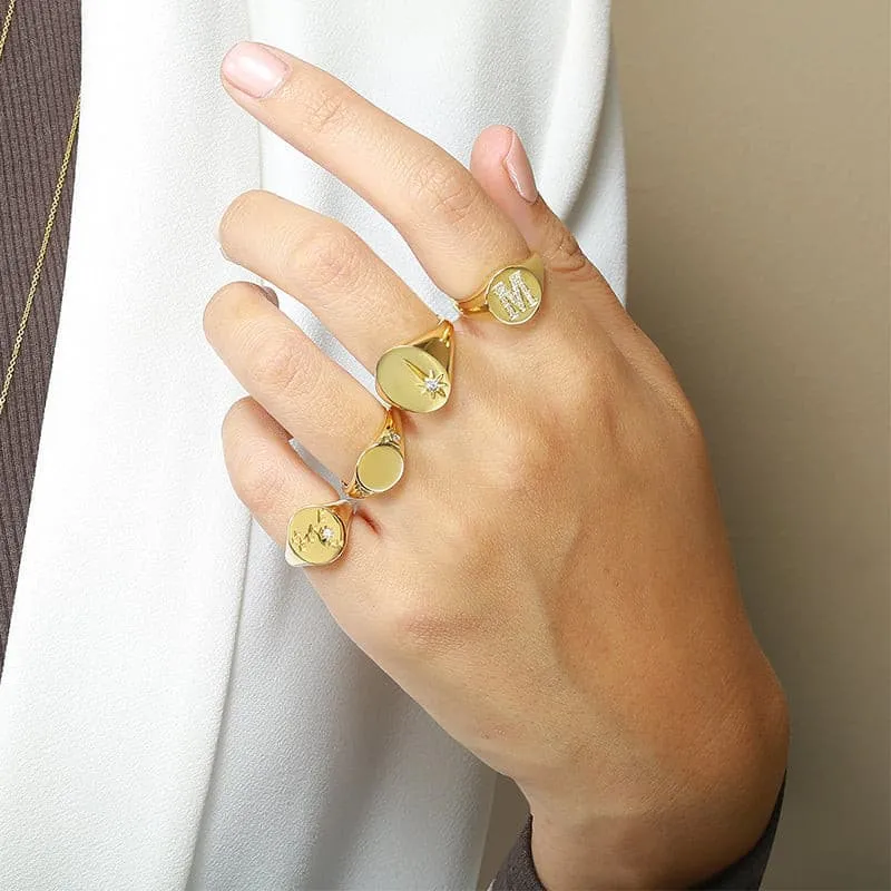 Diamond Initial Signet Ring