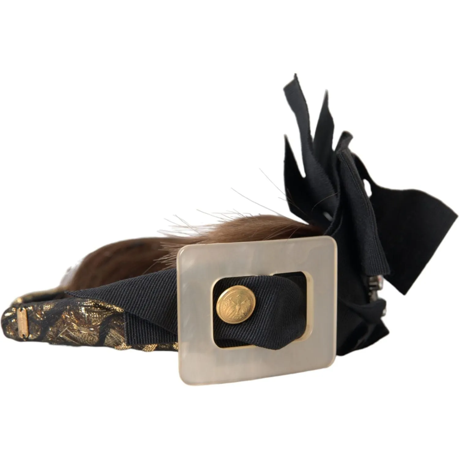 Dolce & Gabbana Black Crystal Button Brown Hair Women Headband Diadem