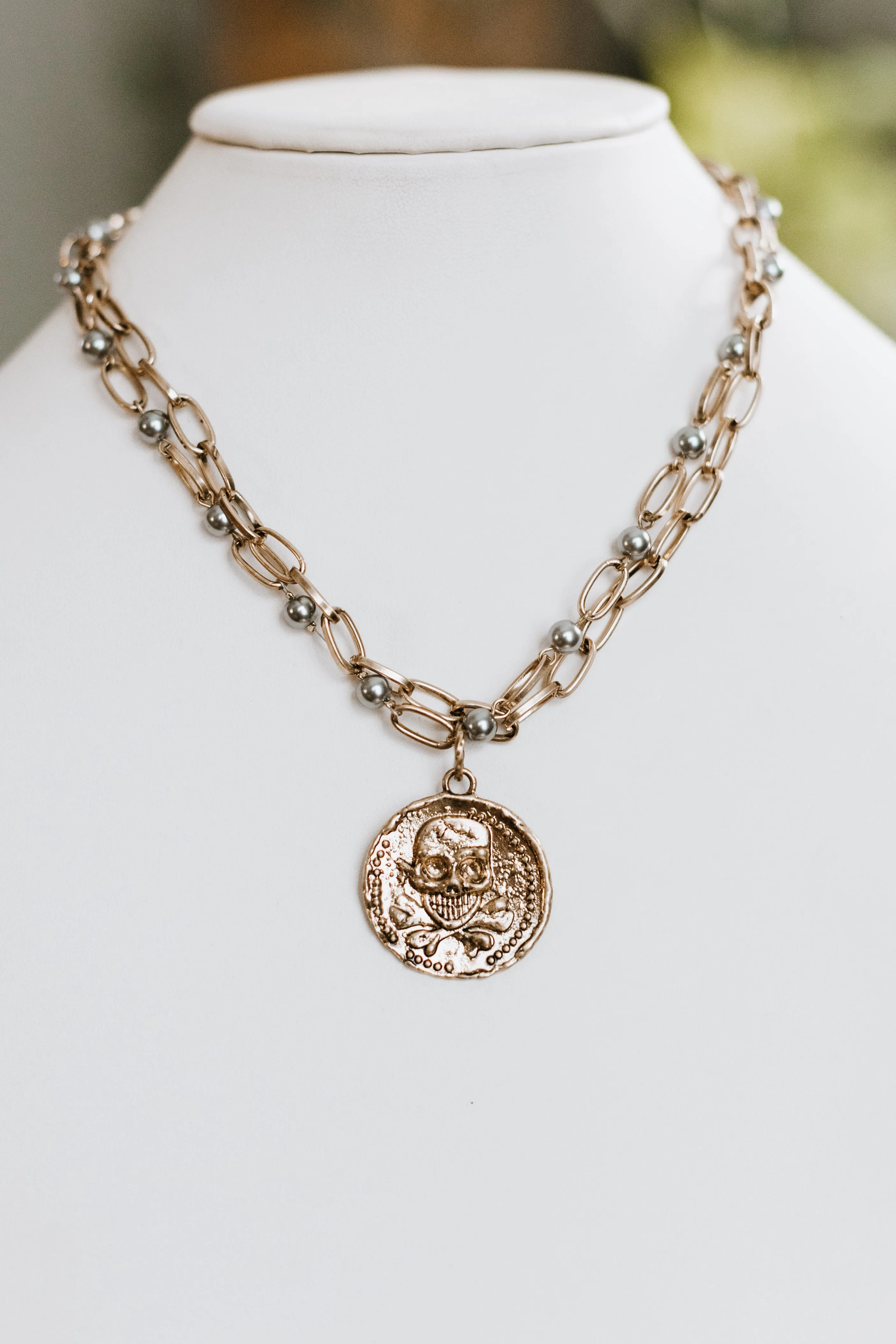 Double Strand with Skull Medallion (SALE)