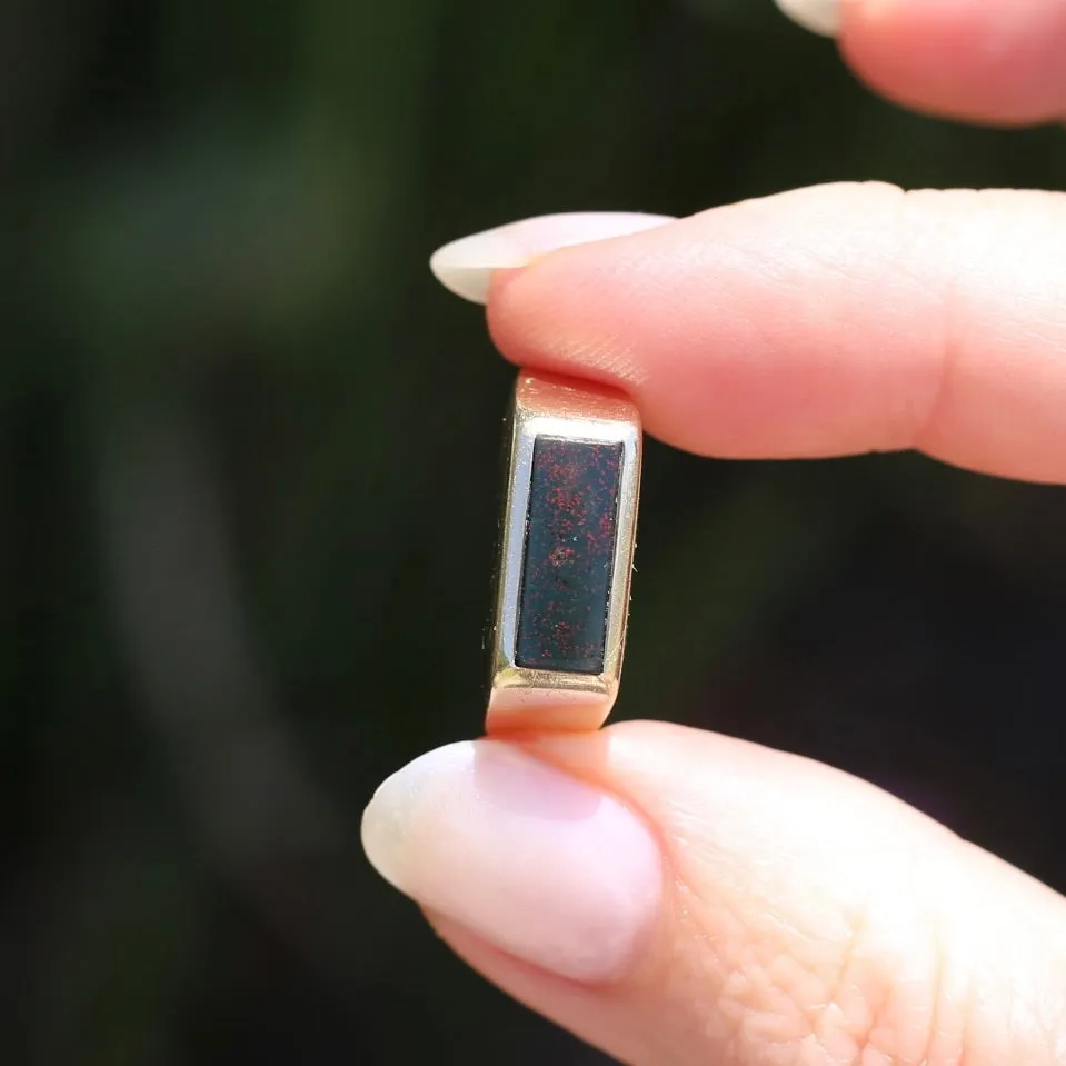 East West Set Bloodstone Signet Ring, 10ct Yellow Gold, size 8.5 or R