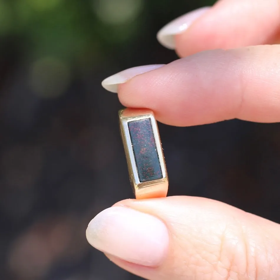 East West Set Bloodstone Signet Ring, 10ct Yellow Gold, size 8.5 or R