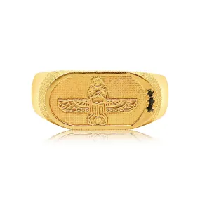 Egyptian Scarab Signet Ring   Black Diamonds