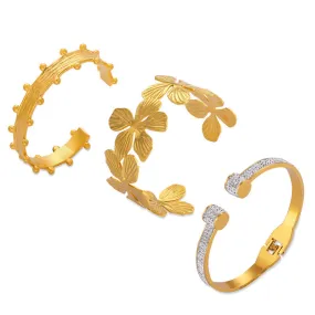 Elegant Geometric Fold Textured Titanium Steel Gold Bracelet - Chic INS Style Jewelry