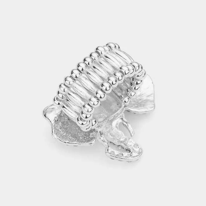 Elephant Abalone Rhinestone Silver Stretch Ring