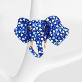 Elephant Blue Rhinestone Gold Stretch Ring