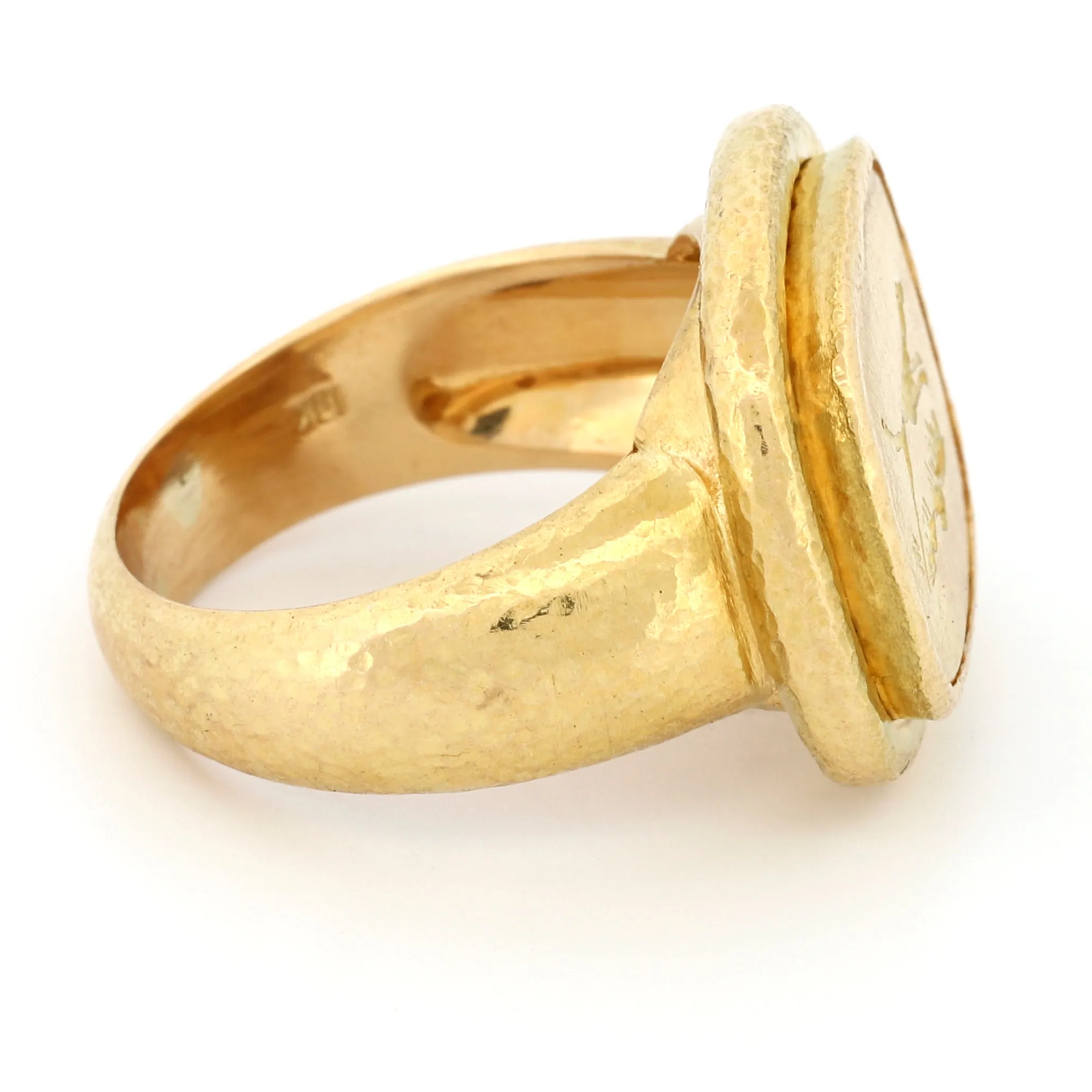 Elizabeth Locke 18k Gold Greyhound Signet Ring Hammered Texture