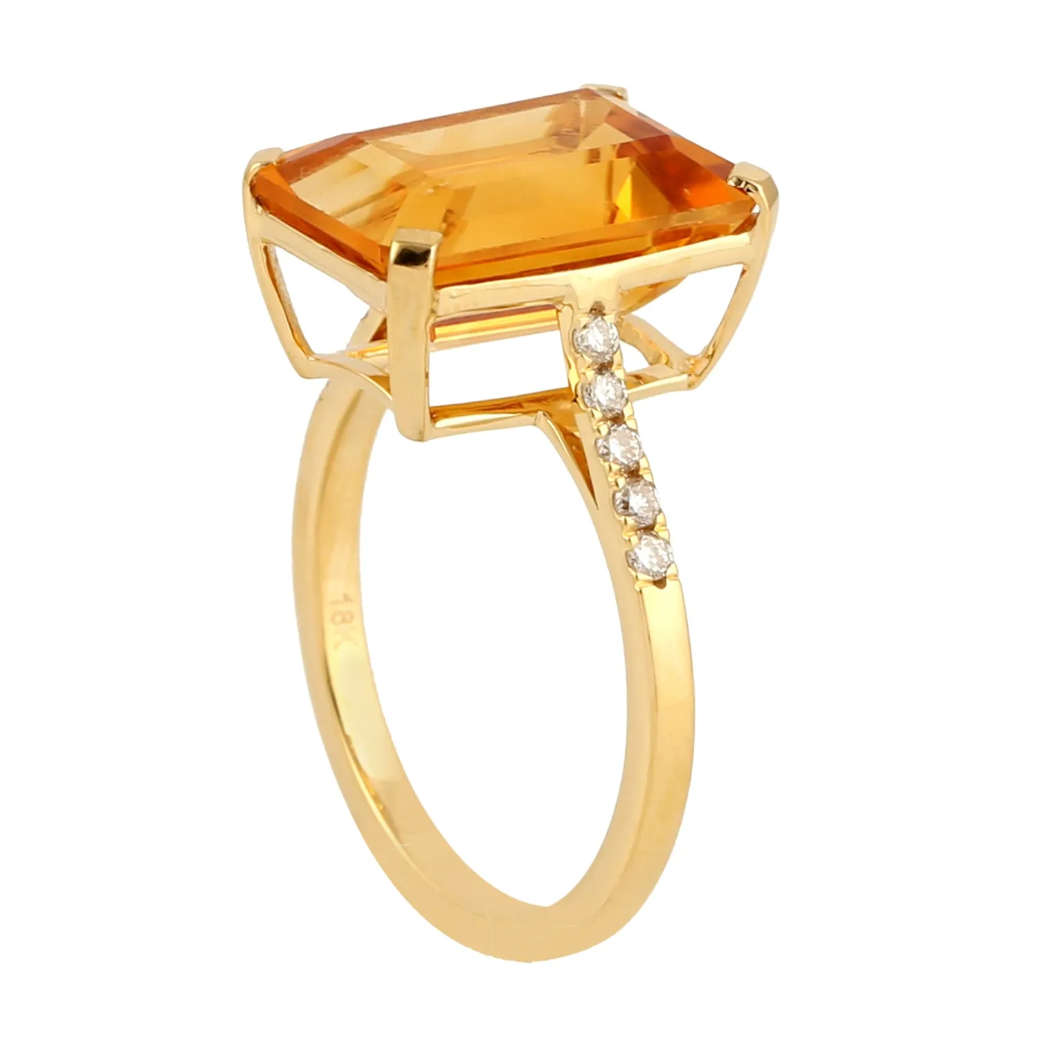 Emerald Cut Citrine Diamond Accent Cocktail Ring In 18k Yellow Gold