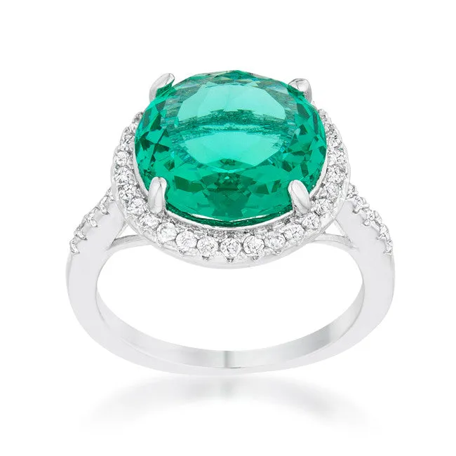 Emie Aqua Green Round Halo Classic Cocktail Ring | 8.5 Carat | Cubic Zirconia
