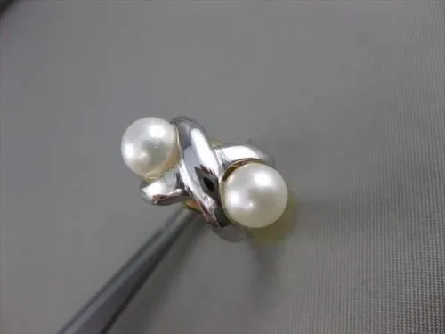ESTATE 6MM AKOYA SEA PEARL 14K GOLD MODERNIST X-O CROSSOVER COCKTAIL RING #21396