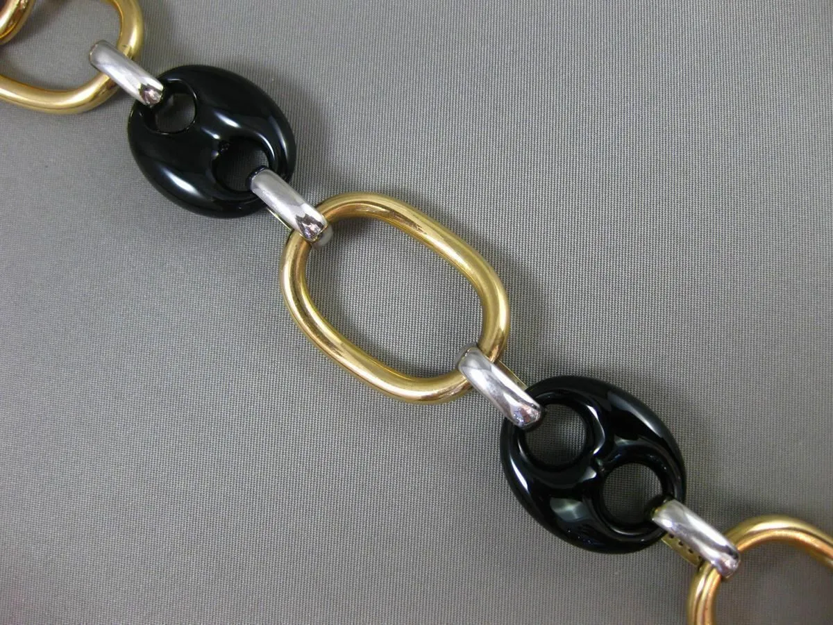 ESTATE EXTRA LARGE 1.50CT DIAMOND & ONYX 18KT TWO TONE GOLD OVAL TOGGLE BRACELET