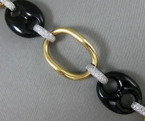 ESTATE EXTRA LARGE 1.50CT DIAMOND & ONYX 18KT TWO TONE GOLD OVAL TOGGLE BRACELET