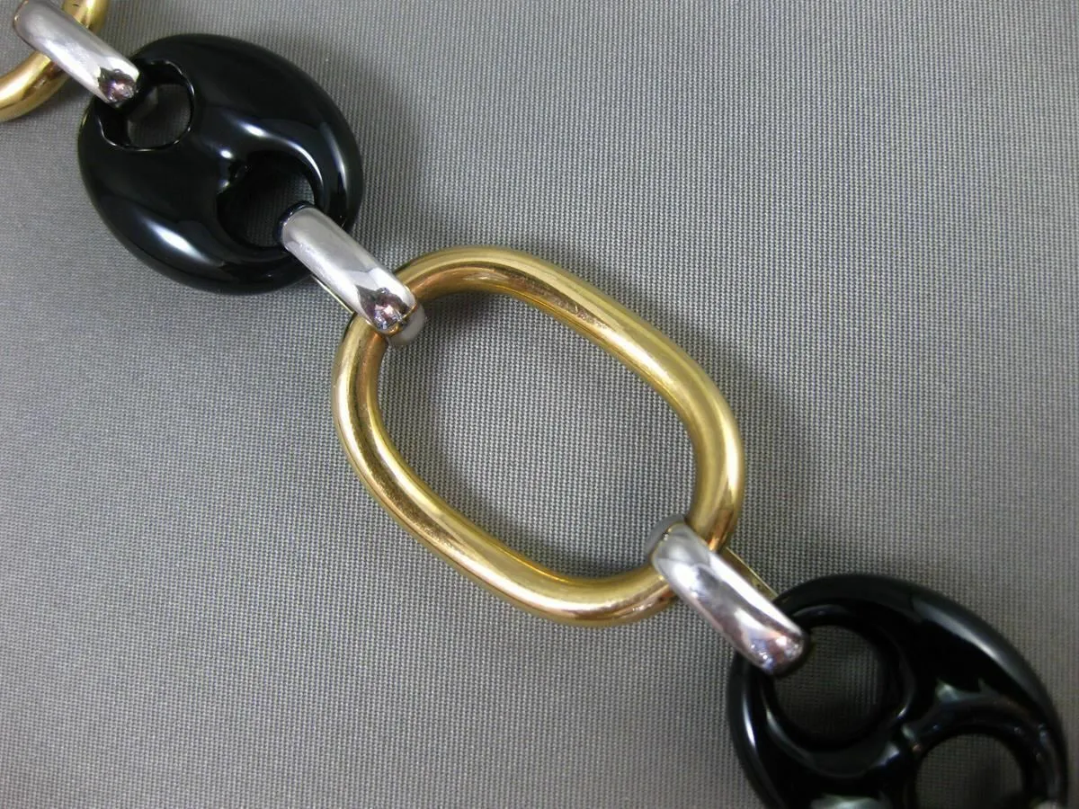 ESTATE EXTRA LARGE 1.50CT DIAMOND & ONYX 18KT TWO TONE GOLD OVAL TOGGLE BRACELET