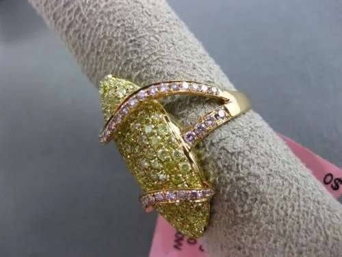 ESTATE EXTRA LARGE 2.47CT YELLOW & PINK DIAMOND 18K YELLOW & ROSE GOLD WAVE RING