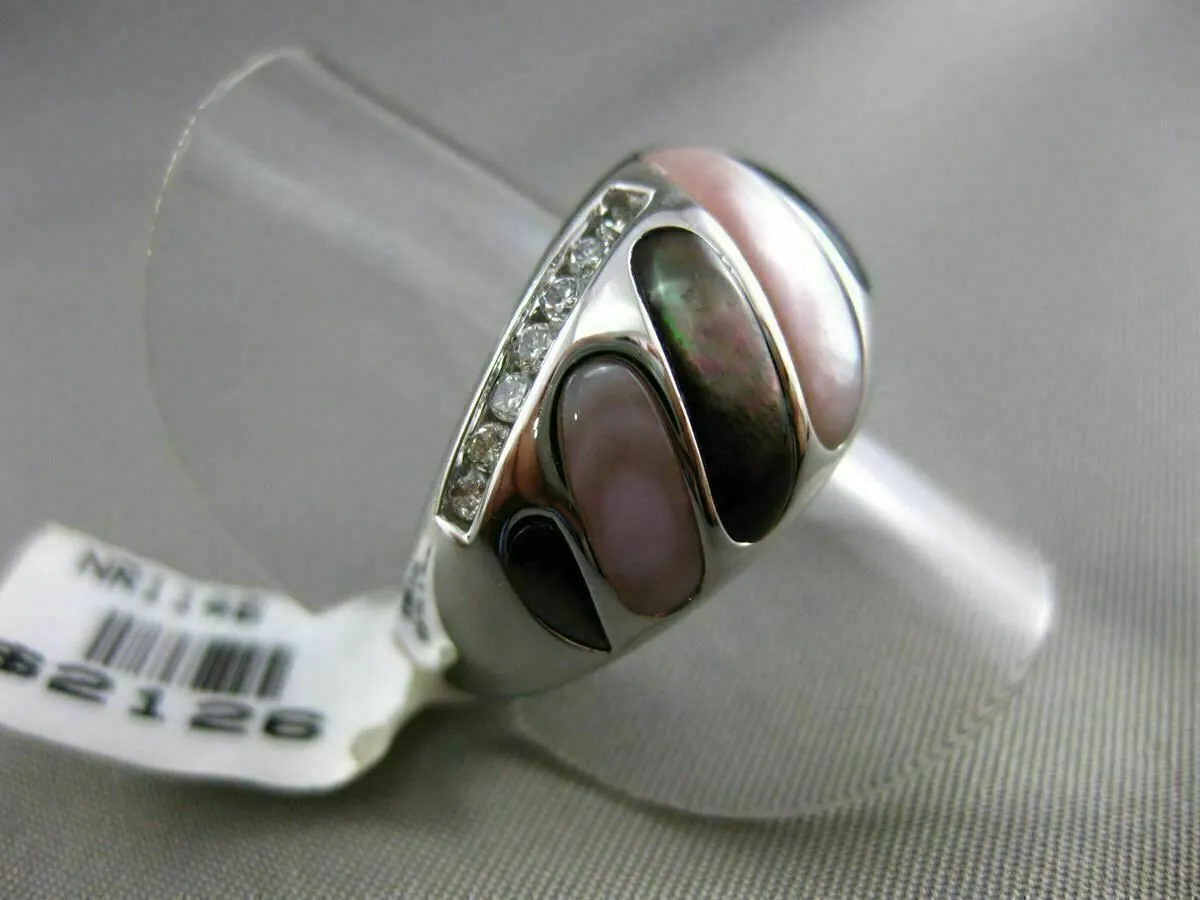 ESTATE WIDE .31CT DIAMOND 14KT WHITE GOLD AAA MOTHER OF PEARL 3D COCKTAIL RING