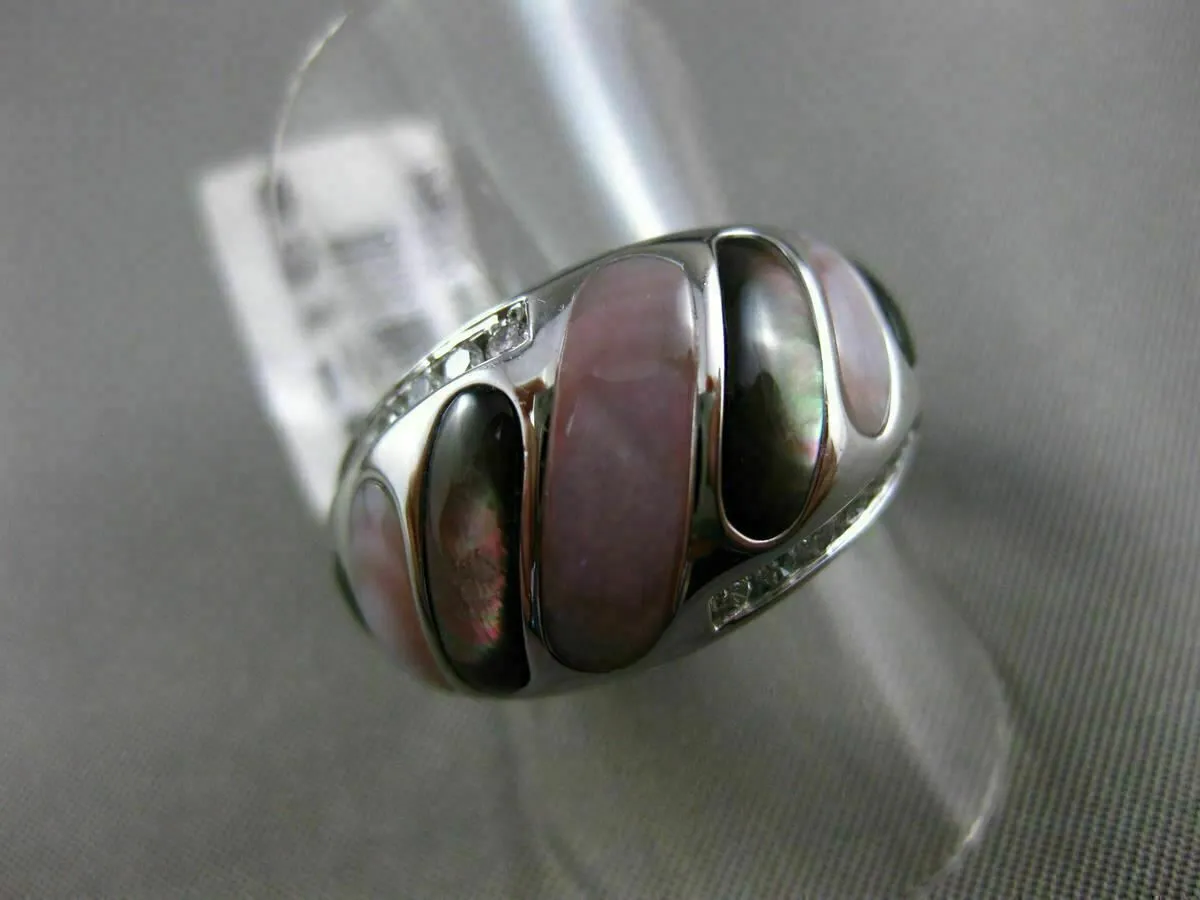 ESTATE WIDE .31CT DIAMOND 14KT WHITE GOLD AAA MOTHER OF PEARL 3D COCKTAIL RING