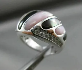 ESTATE WIDE .31CT DIAMOND 14KT WHITE GOLD AAA MOTHER OF PEARL 3D COCKTAIL RING