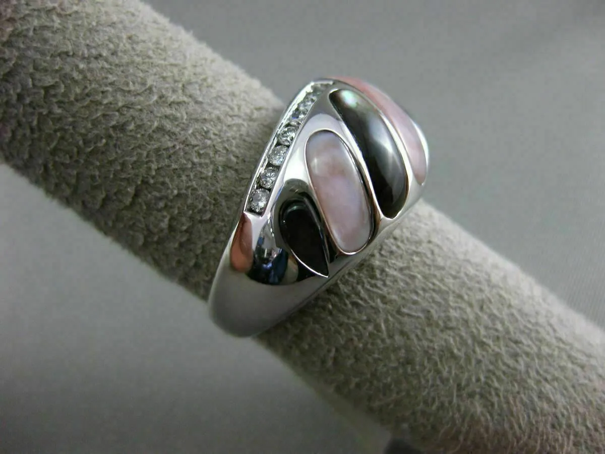 ESTATE WIDE .31CT DIAMOND 14KT WHITE GOLD AAA MOTHER OF PEARL 3D COCKTAIL RING