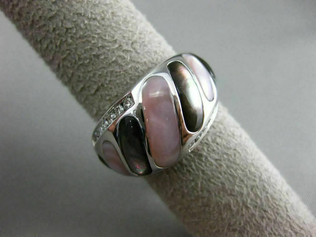 ESTATE WIDE .31CT DIAMOND 14KT WHITE GOLD AAA MOTHER OF PEARL 3D COCKTAIL RING