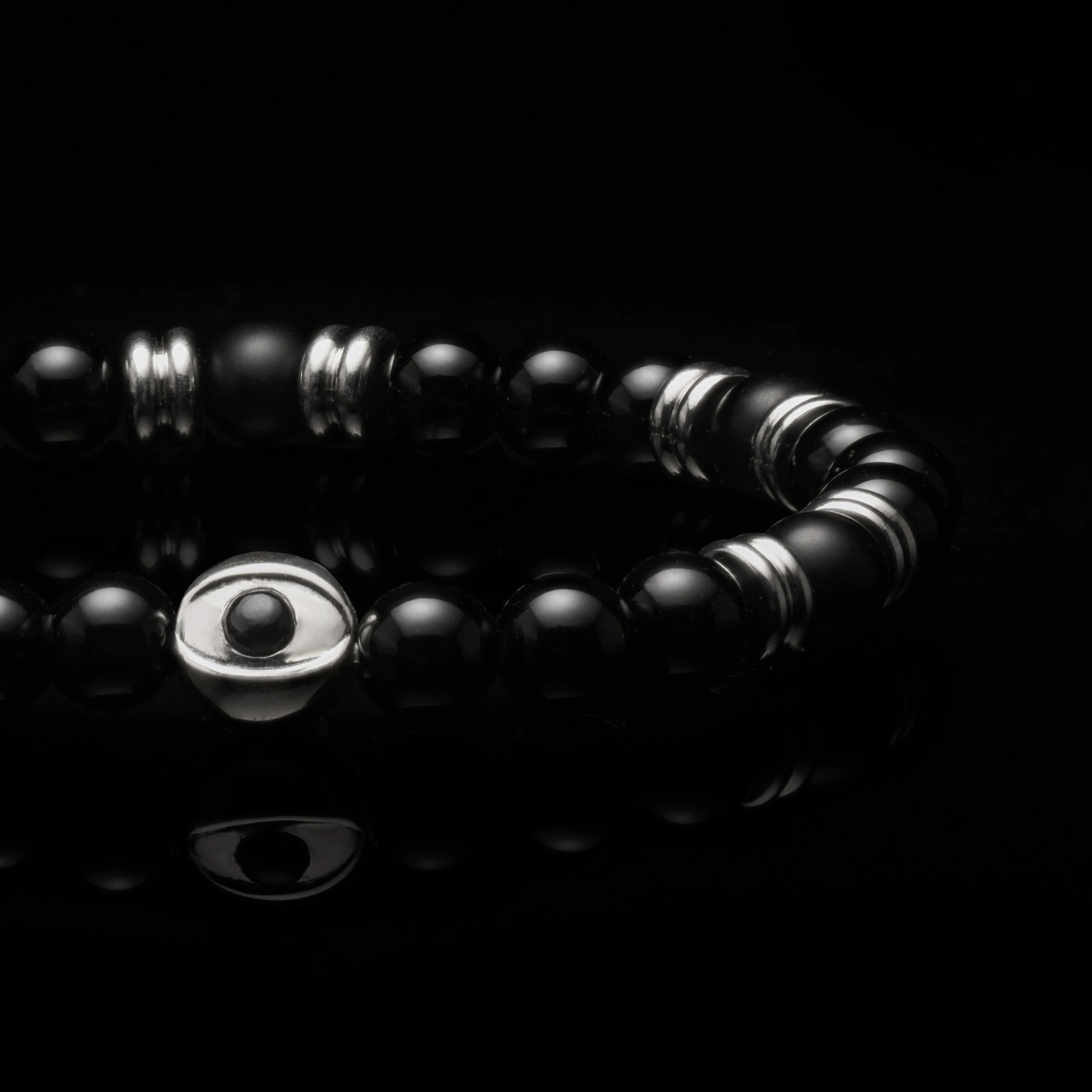 Evil Eye Onyx Beaded Bracelet