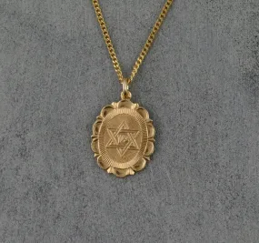 Fancy Star of David Oval Medallion Necklace - Gold