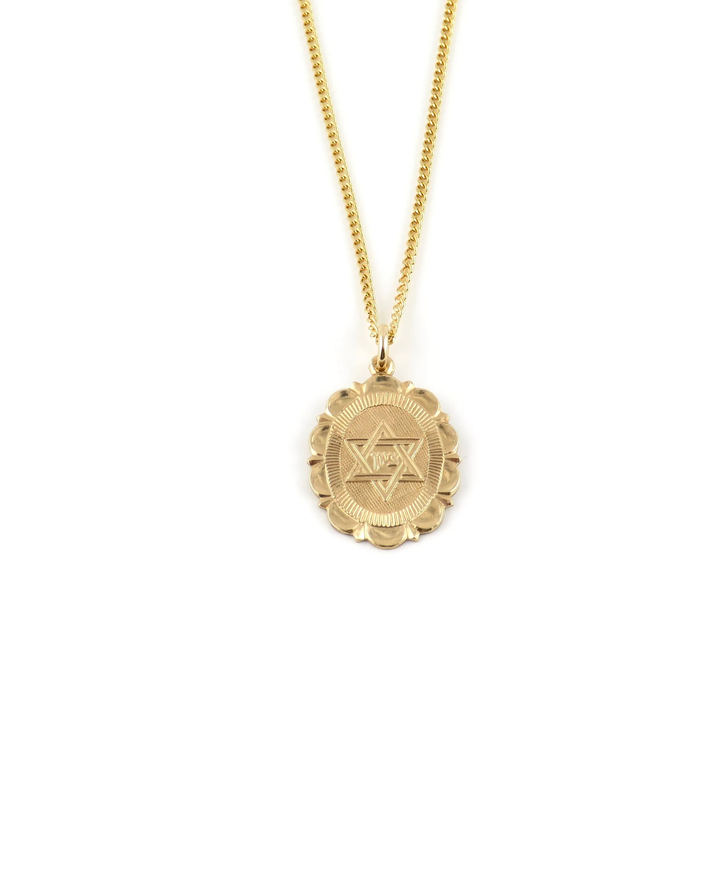 Fancy Star of David Oval Medallion Necklace - Gold