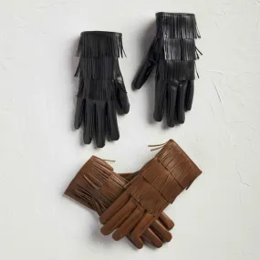 Faux Leather Fringe Gloves - Womens