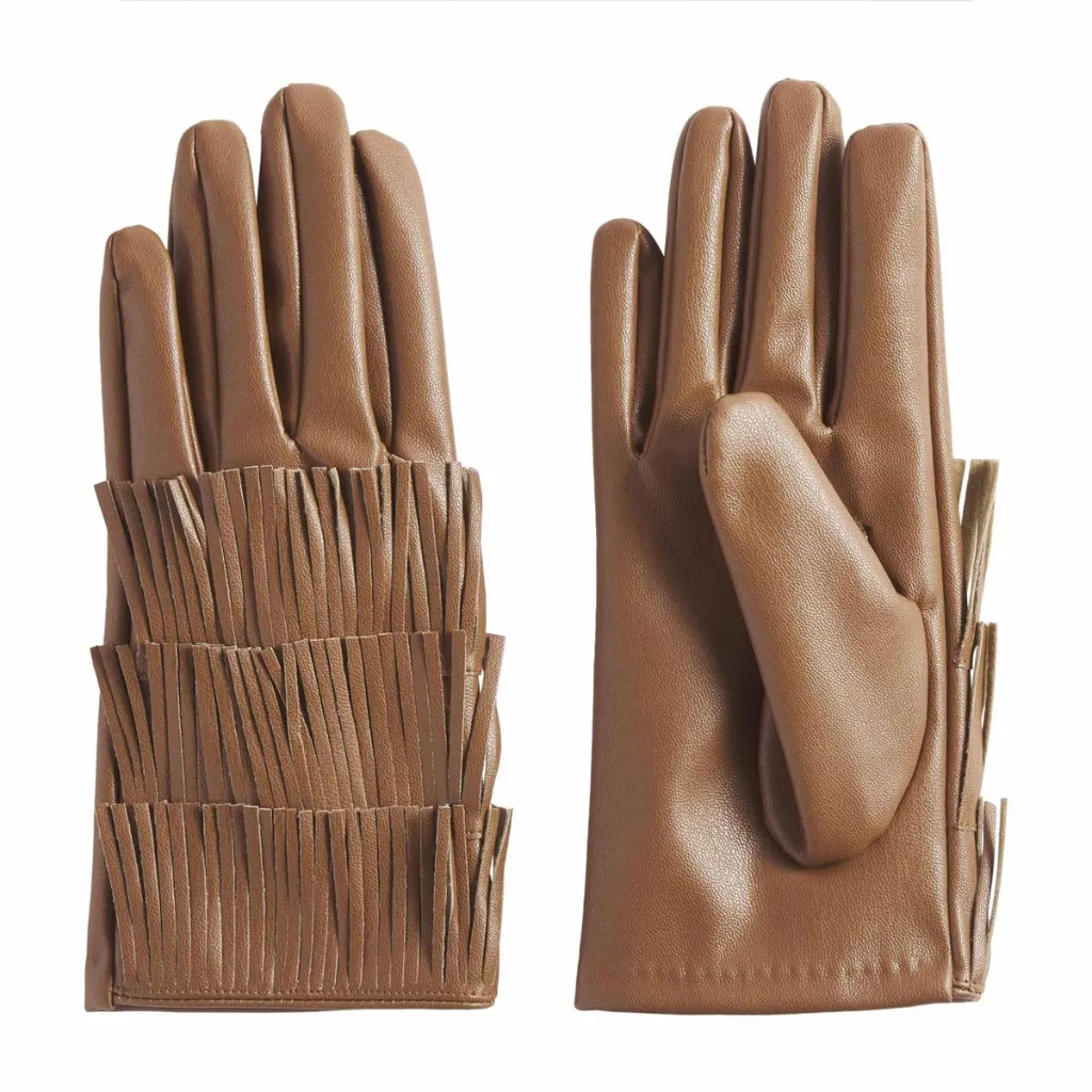Faux Leather Fringe Gloves - Womens
