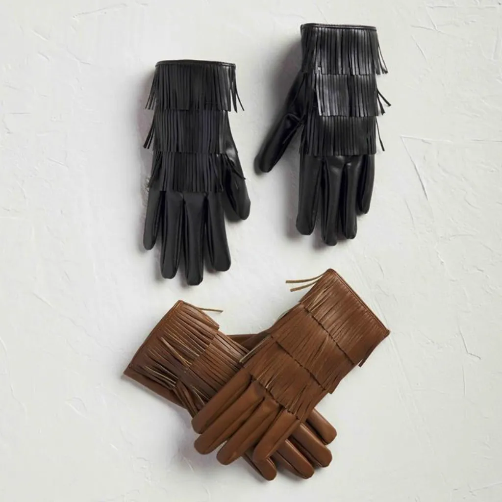 Faux Leather Fringe Gloves - Womens