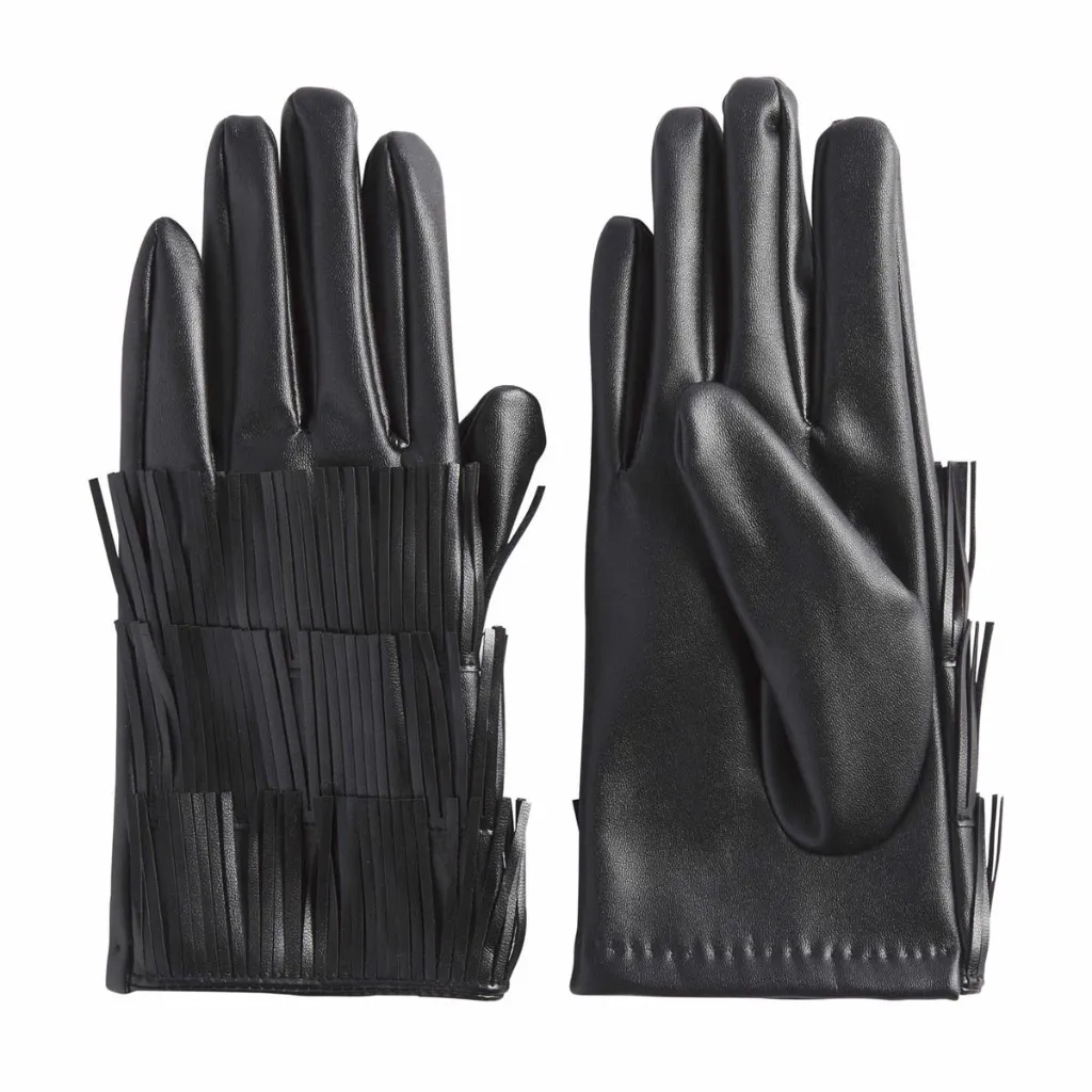 Faux Leather Fringe Gloves - Womens